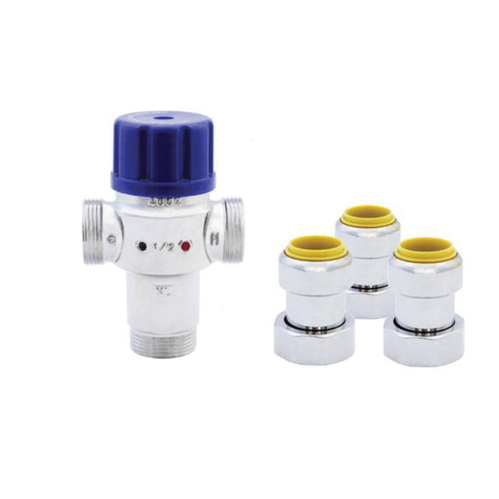 LEGEND 115-273NLPF T-46NL 3-Way Radiant Thermostatic Mixing Valve, 1/2 in Nominal, InstaLoc II™ Push Fit End Style, 145 psi CWP Pressure, 15 gpm Flow Rate, Forged Brass Body, Domestic