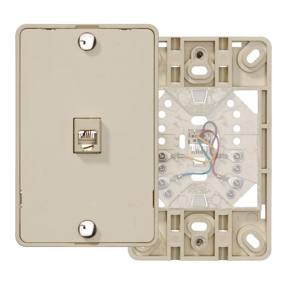 Leviton® 40214-I Modular Screw Terminal Telephone Wall Jack With Plastic Base, 1 Gangs, 3 in W, Plastic, Box Mount