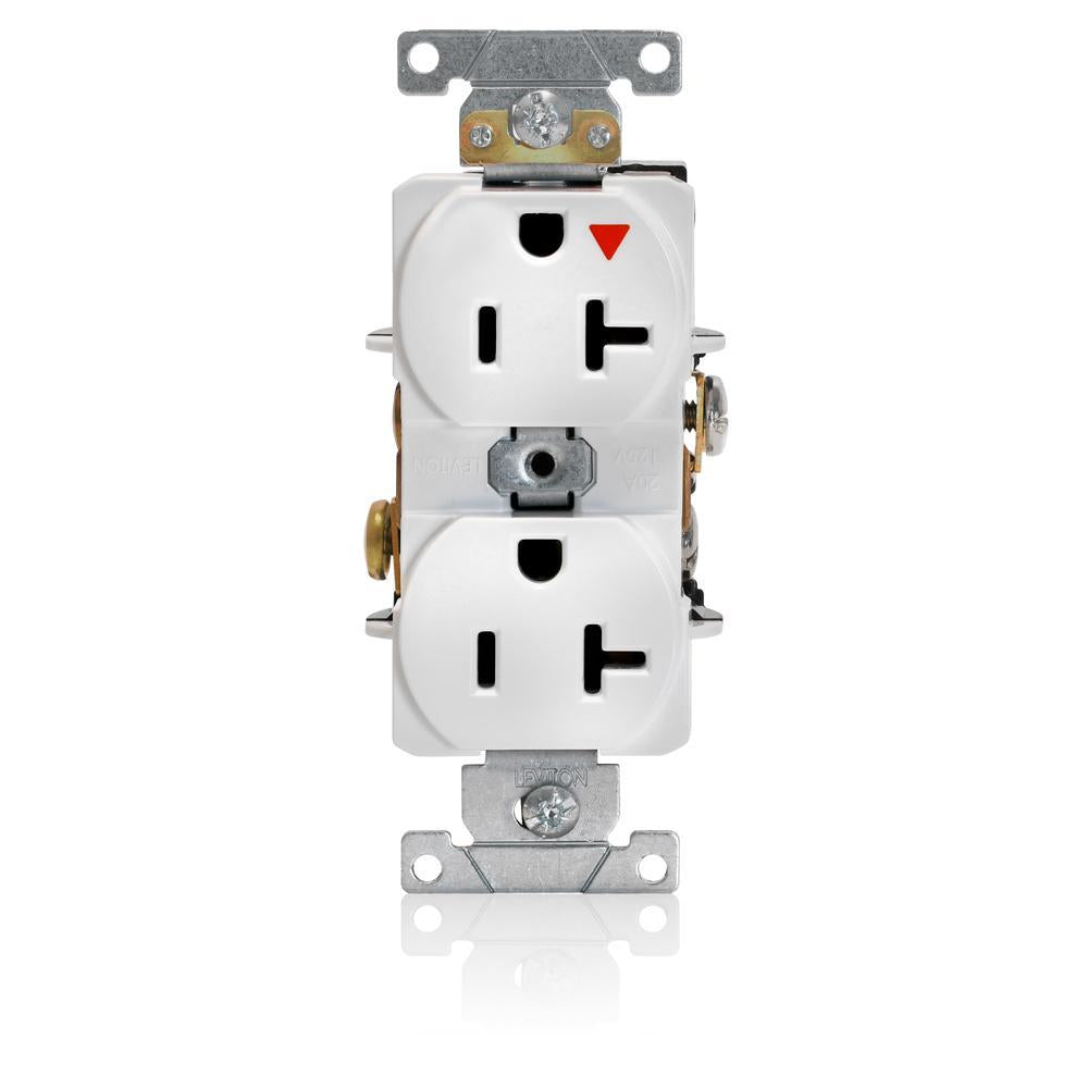 Leviton® 5362-IGW Heavy Duty Isolated Ground Duplex Receptacle, 125 V AC, 20 A, 2 Poles, 3 Wires, White