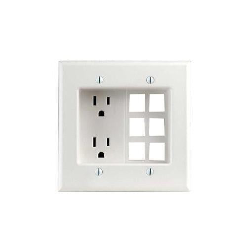 Leviton® 690-W 2-Gang Duplex Recessed Receptacle, 125 V AC, 15 A, 2 Poles, 3 Wires, White