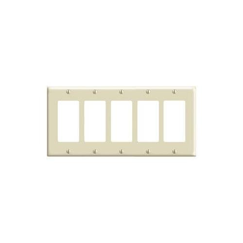 Leviton® Decora® 80423-I Standard Size Wall Plate, 5 Gangs, 9.99 in W x 4.5 in H, Thermoset, Ivory