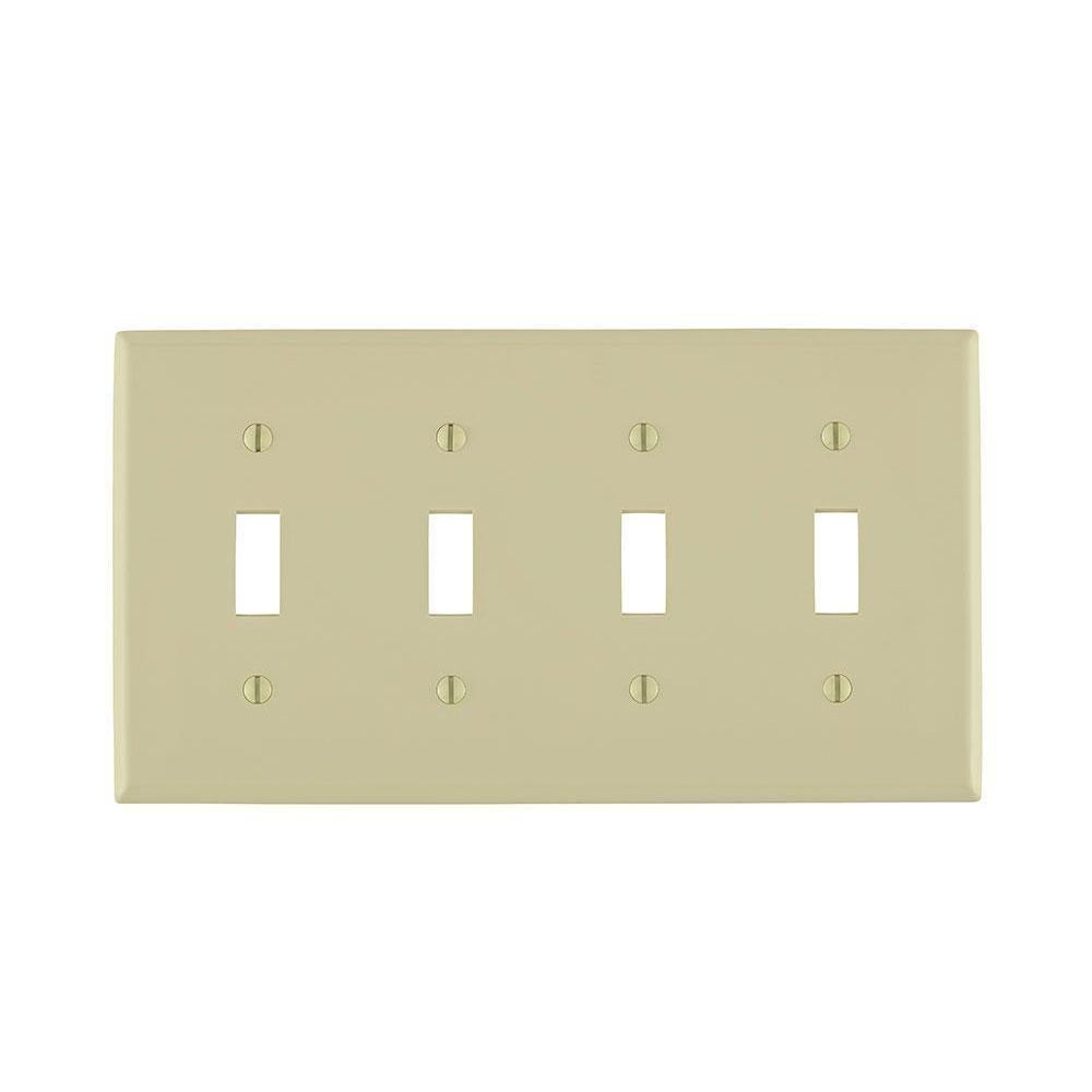 Leviton® 80712-I Standard Size Traditional Wall Plate, 4 Gangs, 8.18 in W x 4.5 in H, Thermoplastic, Ivory
