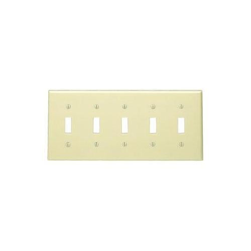 Leviton® 86023 Standard Size Traditional Wall Plate, 5 Gangs, 9.99 in W x 4.5 in H, Thermoset, Ivory