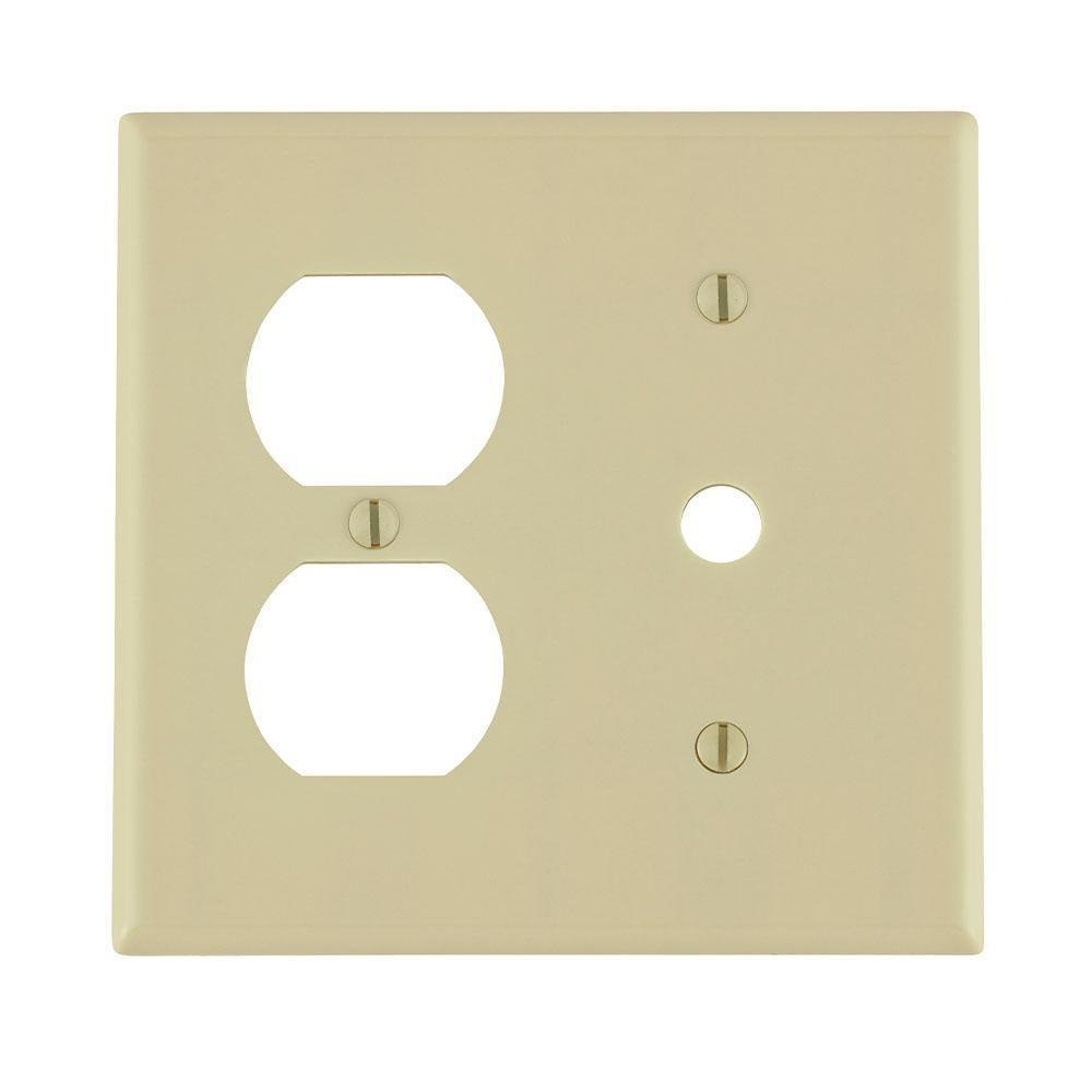 Leviton® 86078 Standard Size Combination Wall Plate, 2 Gangs, 4.56 in W x 4.5 in H, Thermoset, Ivory