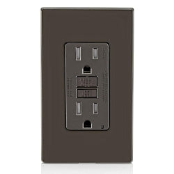 Leviton® GFTR1 Duplex Feed Through Self-Test Slim Standard Tamper Resistant GFCI Receptacle With Brown Test, Reset Button, 125 V AC, 20 A, 2 Poles, 3 Wires, Brown
