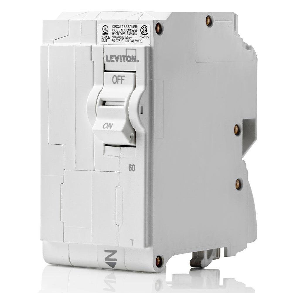 Leviton® LB260-T Standard Circuit Breaker With Instruction Sheet, 120/240 V AC, 60 A, 10 kA Interrupt, 2 Poles