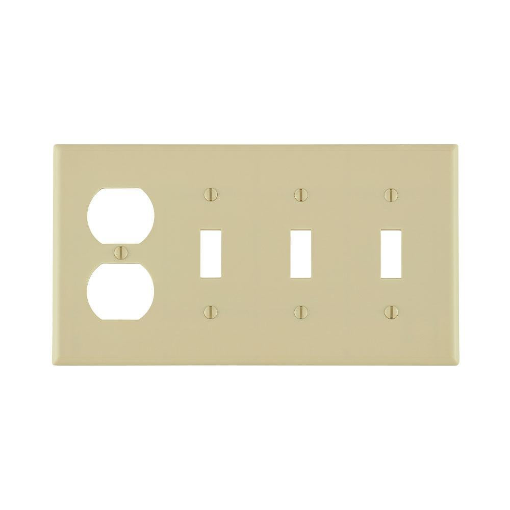 Leviton® P38-I Standard Size Combination Wall Plate, 4 Gangs, 8.19 in W x 4.5 in H, Thermoset, Ivory