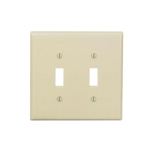 Leviton® PJ2-I Midway Size Traditional Wall Plate, 2 Gangs, 4.94 in W x 4.875 in H, Thermoplastic, Ivory