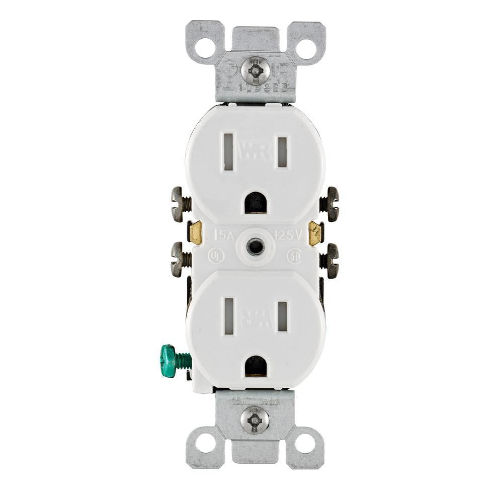 and Weather-Resistant Straight Blade Receptacle - White