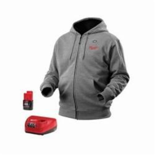 Milwaukee® M12™ Cordless Heated Hoodie Kit, Black Lining/Gray Outer, Cotton Blend Outer/Waffle Weave Thermal Polyester Inner