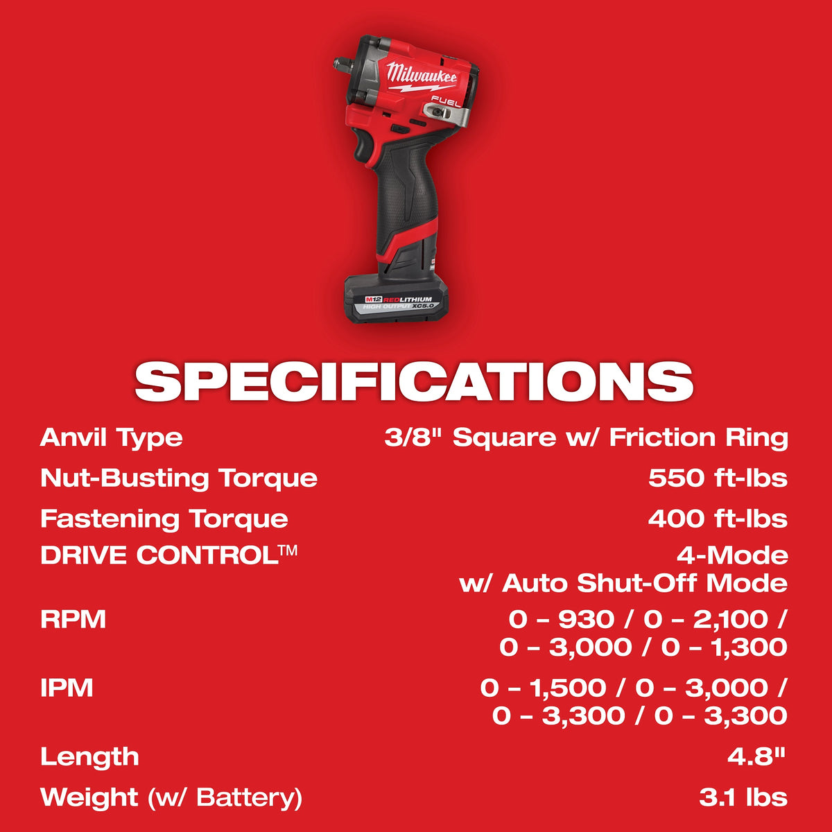 Fuel Stubby Impact Wrench Kit - 3/8" Drive