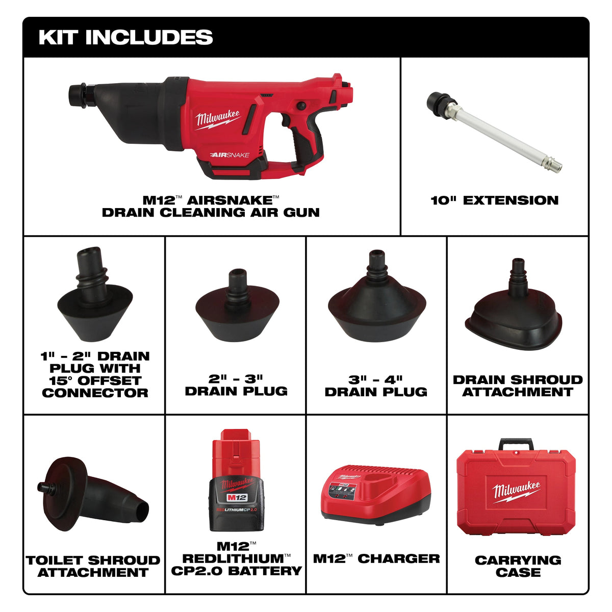 M12 2572B-21 Kit Cordless Drain Cleaning Air Gun Kit