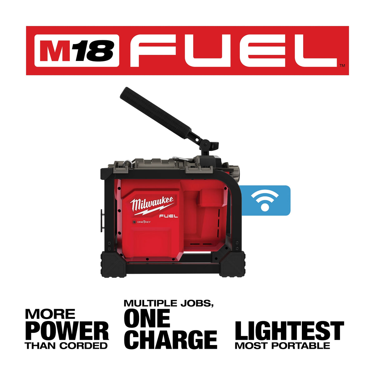 Milwaukee® 2818-21 M18 FUEL™ Sectional Drain Cleaning Machine Kit, 1-1/4 to 6 in Drain Line, 150 ft Max Run, 18 V DC