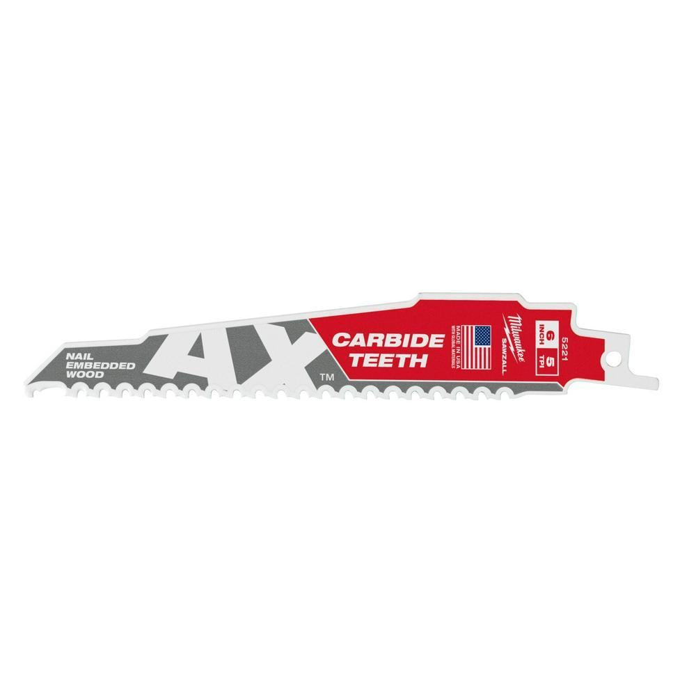 Reciprocating Saw Blade - 6" L x 1" W - Carbide