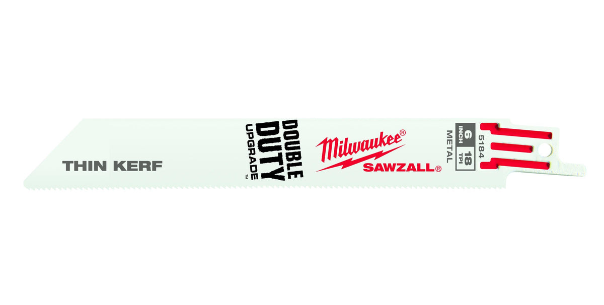 Milwaukee® SAWZALL® 48-01-7184 Double Duty Thin Kerf Reciprocating Saw Blade, 6 in L x 3/4 in W, 18 TPI, Bi-Metal Body, Universal/Toothed Edge Tang