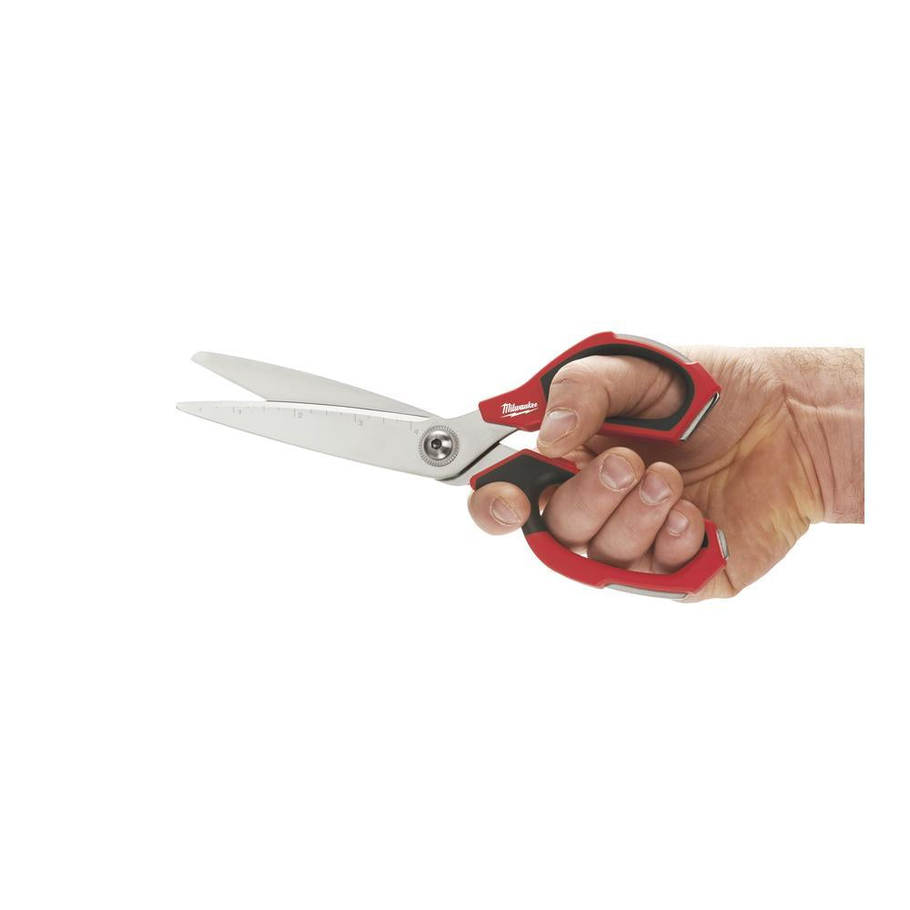 Milwaukee® 48-22-4041 Multi-Purpose Jobsite Scissor, 4 in L of Cut, 9 in OAL, Pointed Tip, Steel Blade, Polymer/Steel Handle