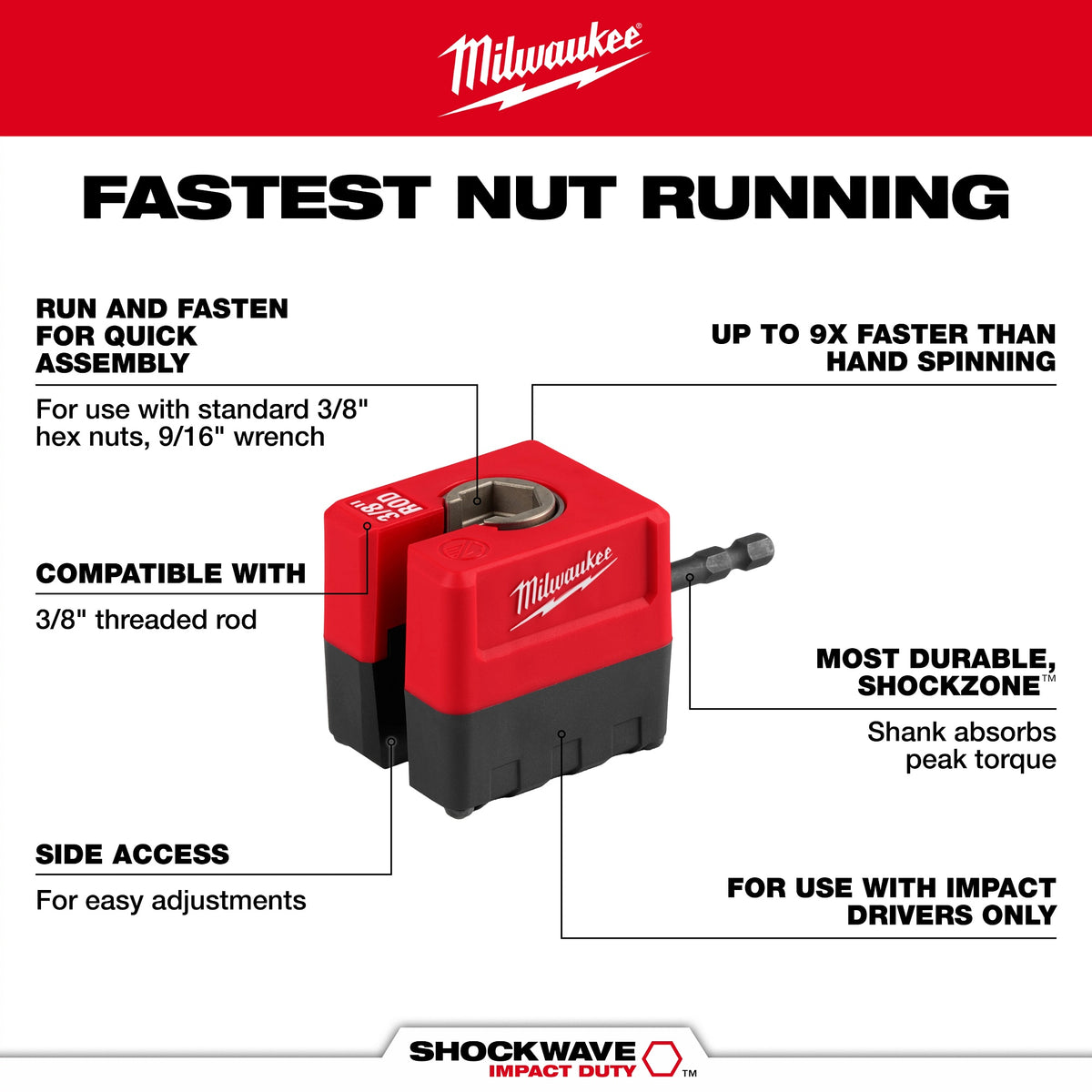 Milwaukee® 48-32-2391 Impact Duty Nut Runner, 2.125 in H 3.375 in W, Glass Filled Nylon/Alloy Steel/Steel