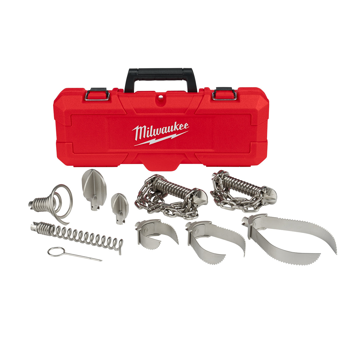 Milwaukee® 48-53-3840 9-Piece Rust-Resistant Cordless Head Attachment Kit, For Use With M18 FUEL™ 2871-22 Sewer Sectional Machine with CABLE-DRIVE™ and 7/8 in Sectional Cable, Steel