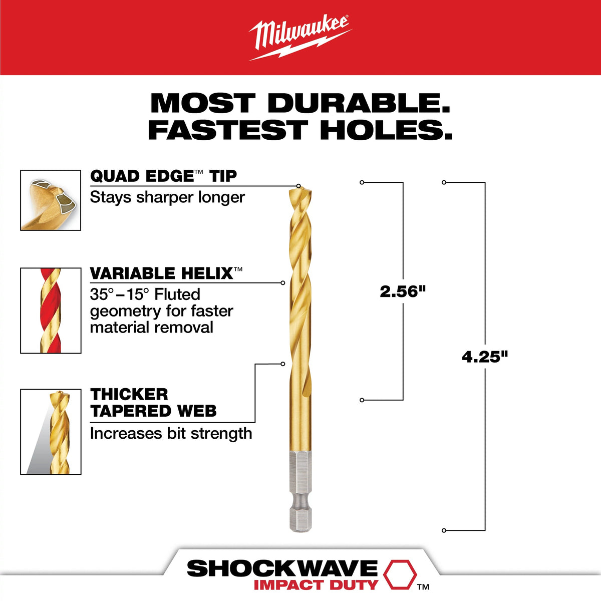 Hex Shank Impact Drill Bit - 2-35/64" D Cutting