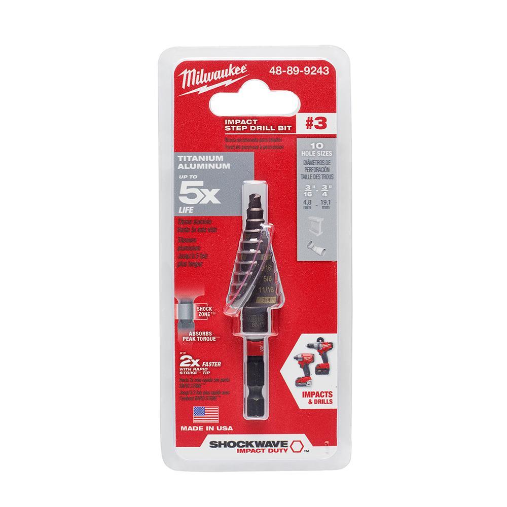 Impact Step Drill Bit - 3/16" Dia Min Hole - Titanium