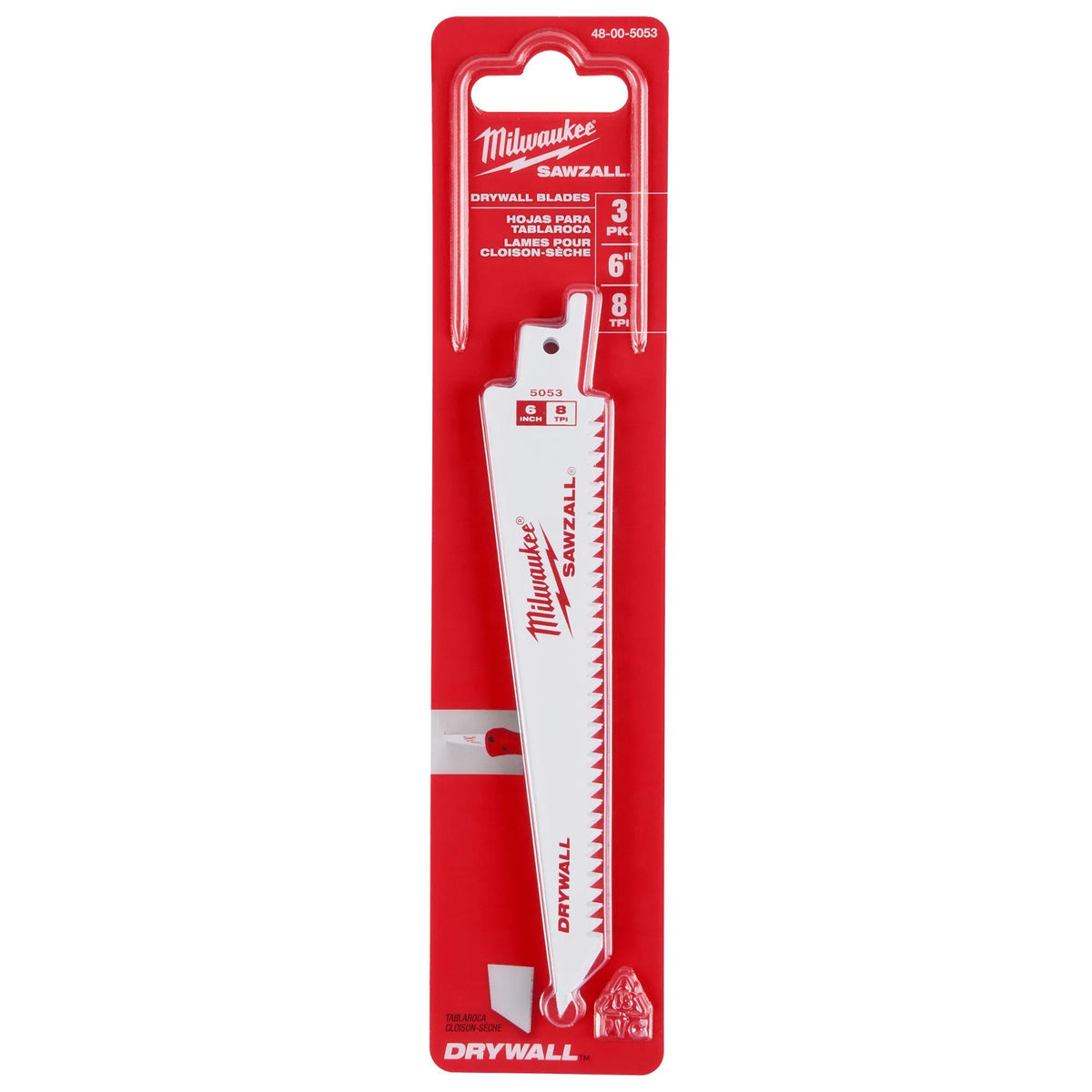 Milwaukee® 48-00-5053 SAWZALL™ Blade, 6 in L x 0.98 in W, 8 TPI, Universal Tang