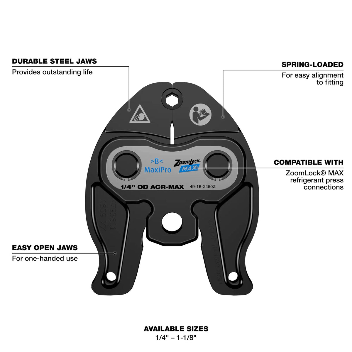Milwaukee® 49-16-2462Z ZoomLock® MAX Press Jaw Kit, For Use With M12™ FORCE LOGIC™ Press Tool, 1/4 to 1-1/8 in Size, Forged Steel