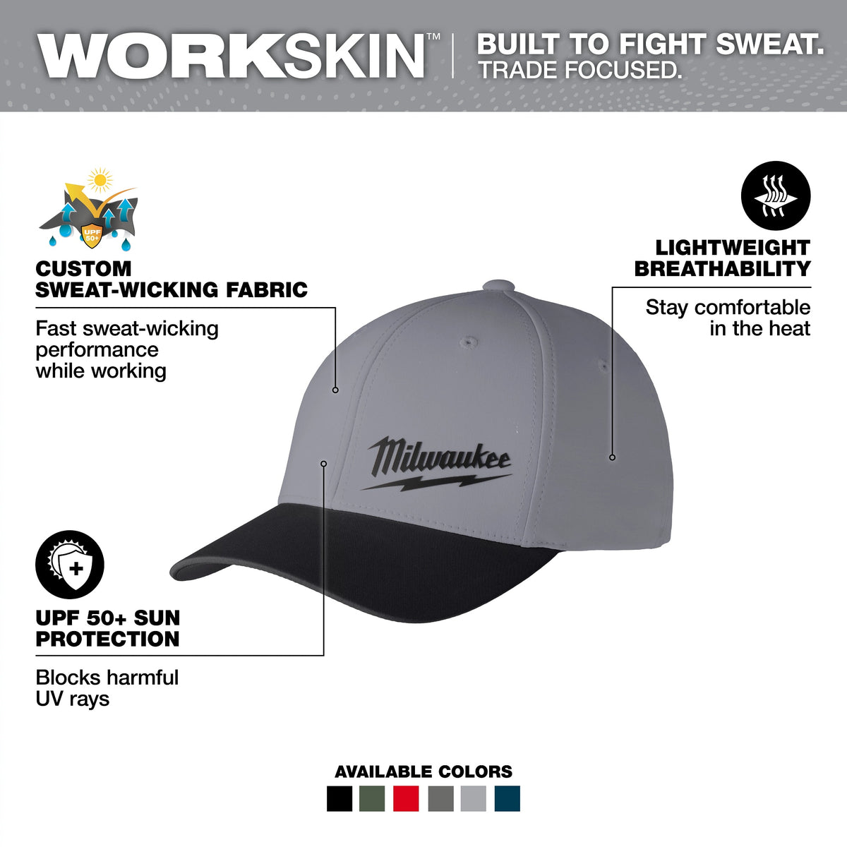 Milwaukee® WORKSKIN™ 507DG-SM Unisex Performance Fitted Hat, S/M, Dark Gray, Polyester