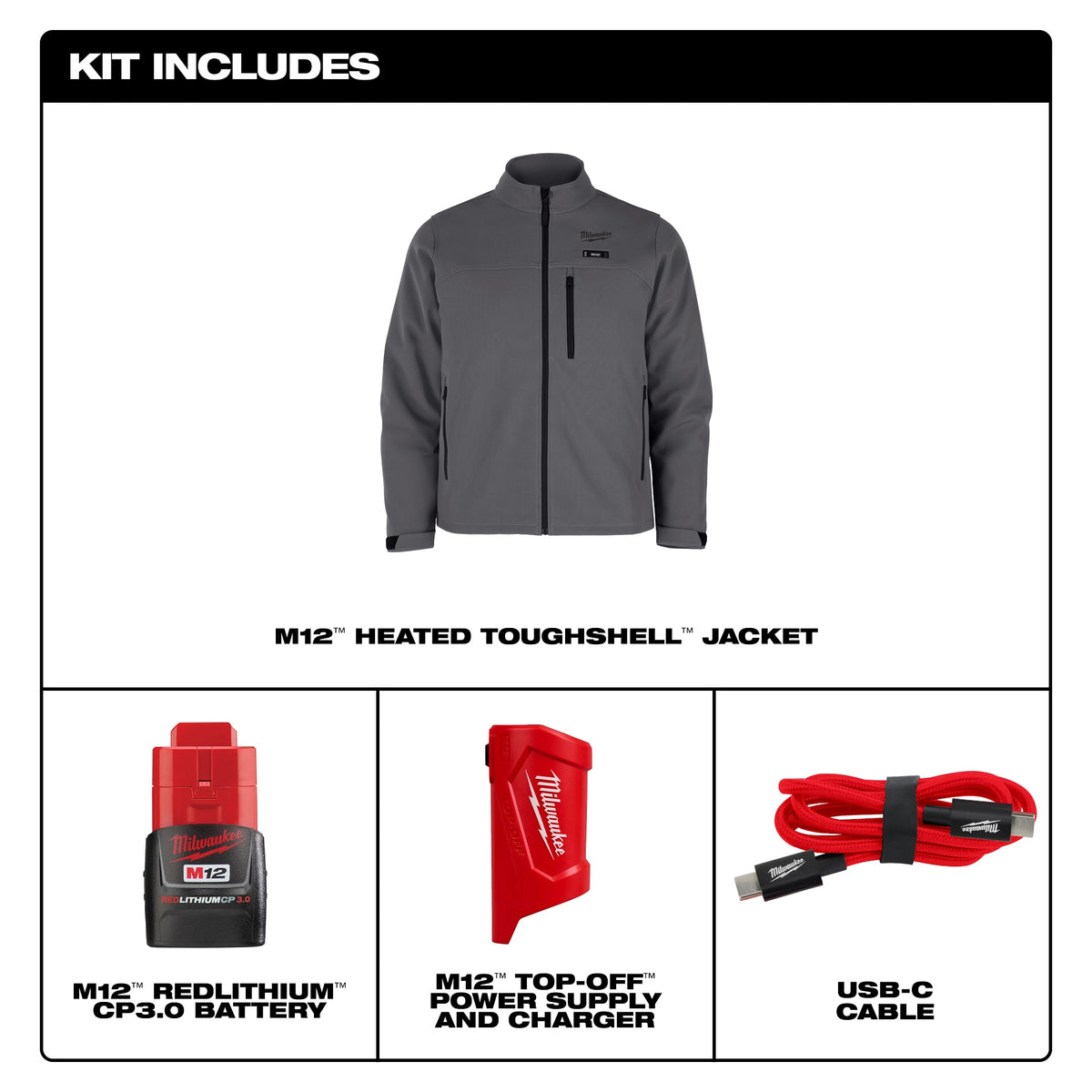 M12 - Cordless Jacket Kit - Gray - Polyester
