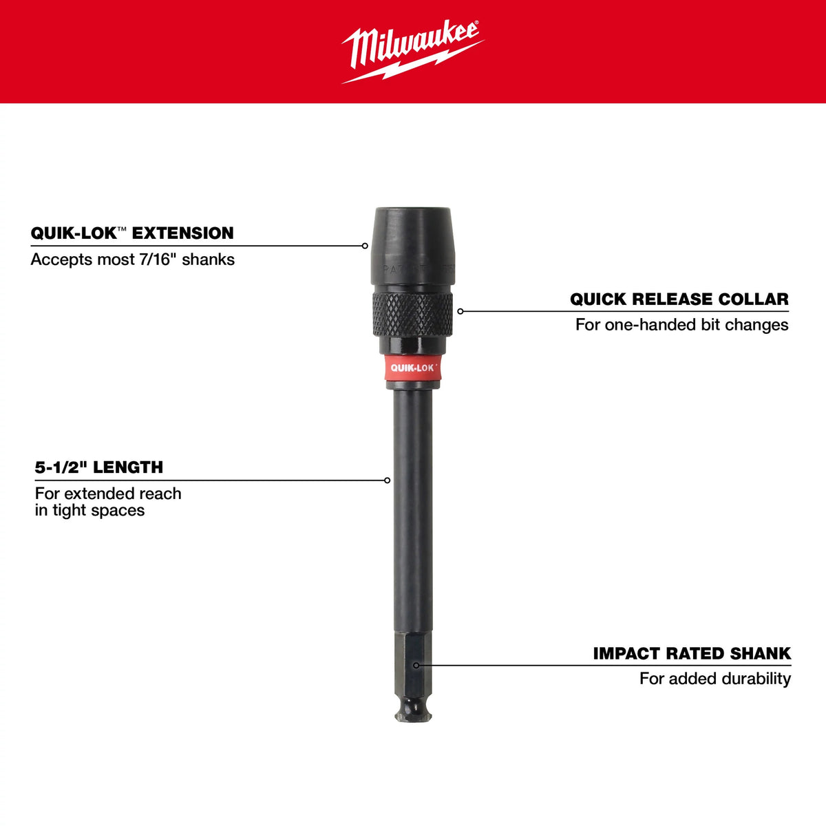 Universal Hex Drill Extension - 7/16" Shank - 5-1/2"