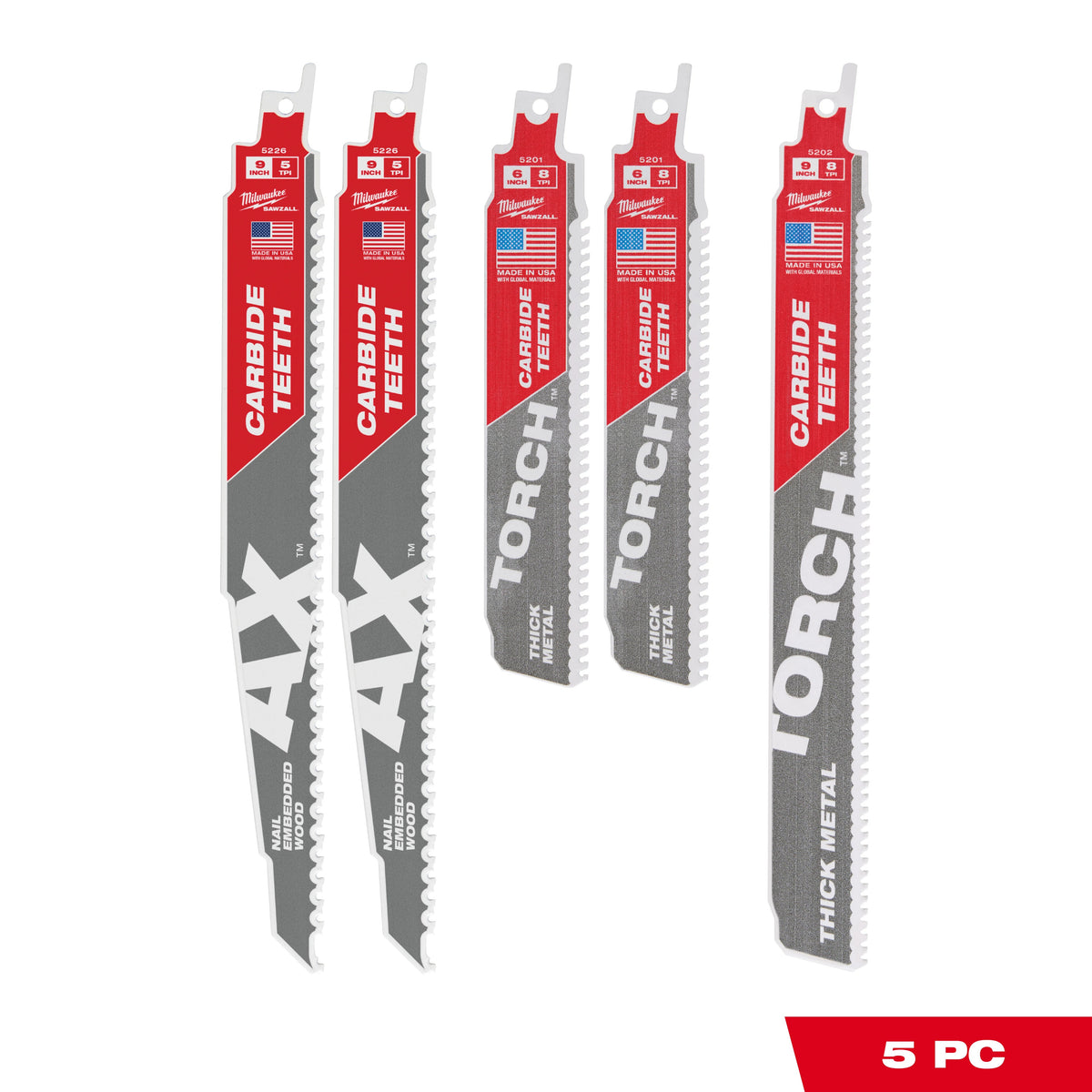 Reciprocating Saw Blade Set - 5 Pieces - 0.05" Thk