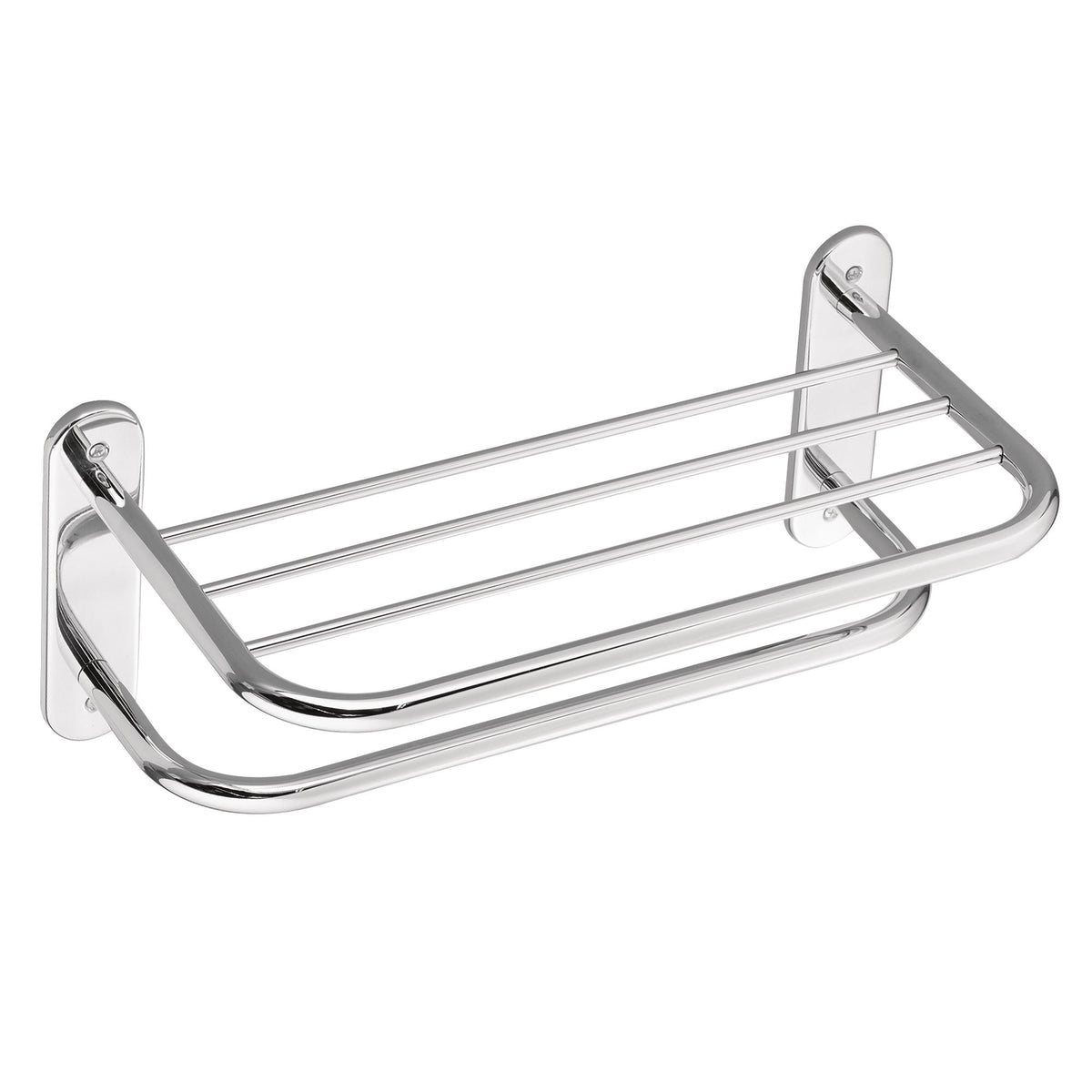 Moen® 5207-181CH Decorative Towel Shelf With Single Towel Bar, Hotel™ Motel, 20.13 in OAL x 9.86 in OAD x 8-1/2 in OAH, Stainless Steel, Import