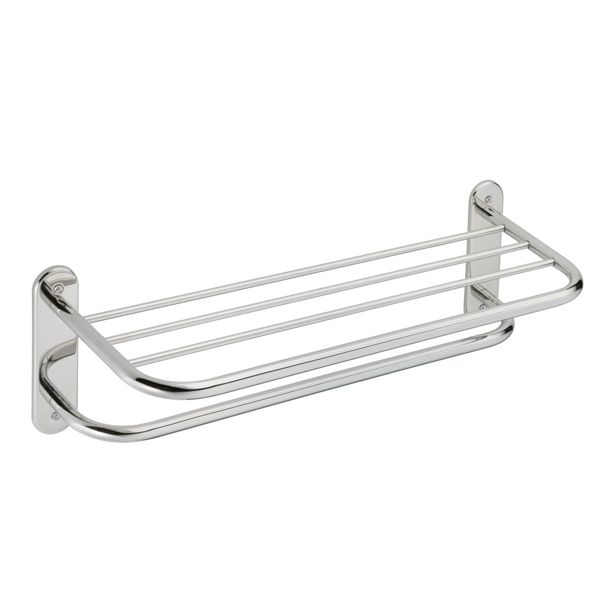 Moen® 5208-241PS Towel Shelf With Single Towel Bar, Hotel™ Motel, 26-1/4 in OAL x 8.313 in OAD x 8-1/2 in OAH, Stainless Steel, Import