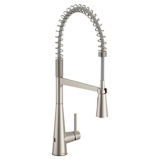 Moen® 5925EWSRS 5925EW Sleek Flexible Faucet, 1.5 gpm Flow Rate, Spot Resist Stainless, 1 Handles, 3 Faucet Holes, Function: Traditional, Domestic