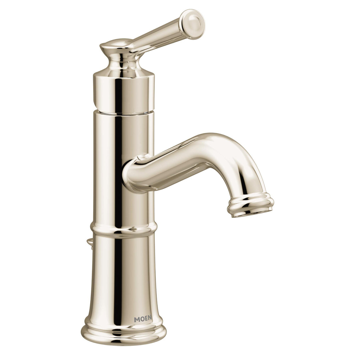 Moen® 6402NL Bathroom Faucet, Belfield™, Commercial, 1.2 gpm Flow Rate, 4-7/8 in H Spout, 1 Handle, Lift Rod Drain, 1 Faucet Hole, Polished Nickel