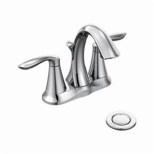 Moen® 66411 Eva® Centerset Bathroom Faucet, Polished Chrome, 2 Handles, Metal Pop-Up Drain, 1.5 gpm Flow Rate