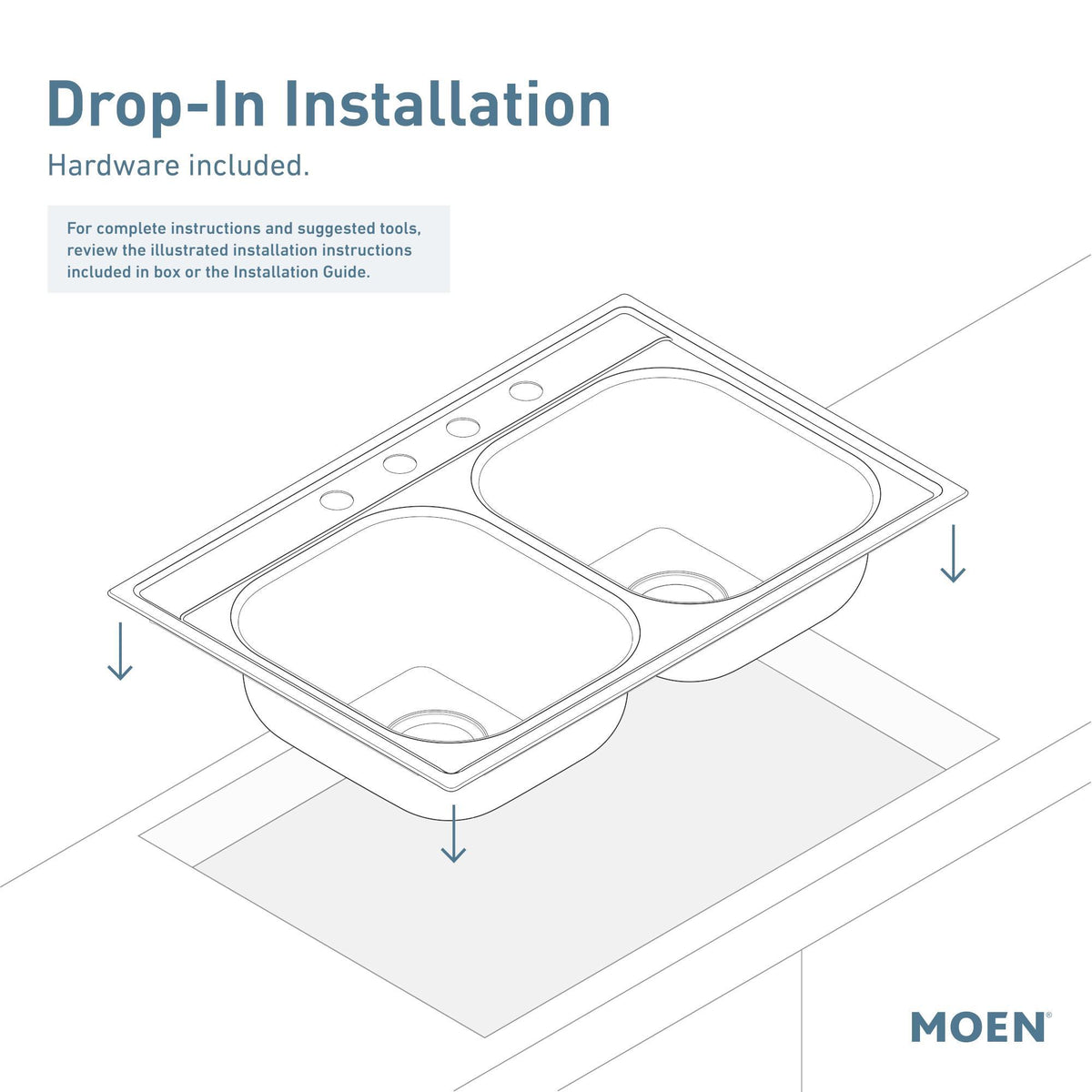 Rear Center Drain Sink - Drop-in - Single Bowl
