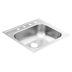 Moen® 2000 Sink, Brushed Satin Stainless, 21 in L x 15-3/4 in W x 7 in D Bowl, 25 in L x 22 in W, Drop-In Mount, 20 ga Stainlessteel