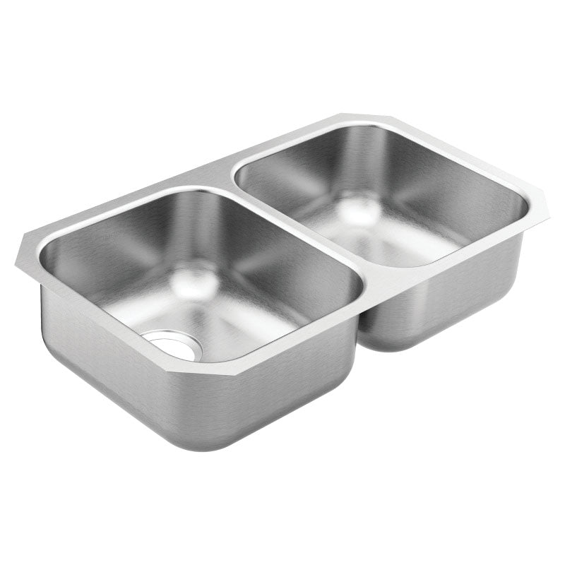 Moen® GS20210B 2000 Rear Center Drain Sink, Stainless Steel, 14 in L x 15-3/4 in W Bowl x 7-1/2 in D Bowl, 31-3/4 in L x 18-1/4 in W, Undermount Mounting, 20 ga Stainless Steel