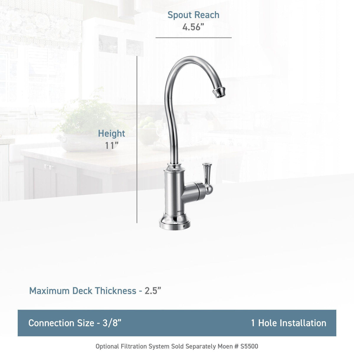 Moen® S5510BL Sip™ Traditional Beverage Faucet, 1.5 gpm Flow Rate, Matte Black, 1 Handles, Domestic, Commercial