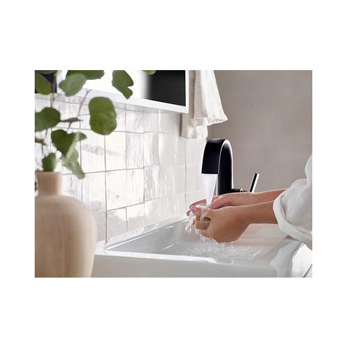Moen® S6910EWBL S6910E Doux Bathroom Faucet, 1.2 gpm Flow Rate, 4-3/4 in H Spout, 1 Handles, Spring Loaded Pop-Up Drain, Matte Black