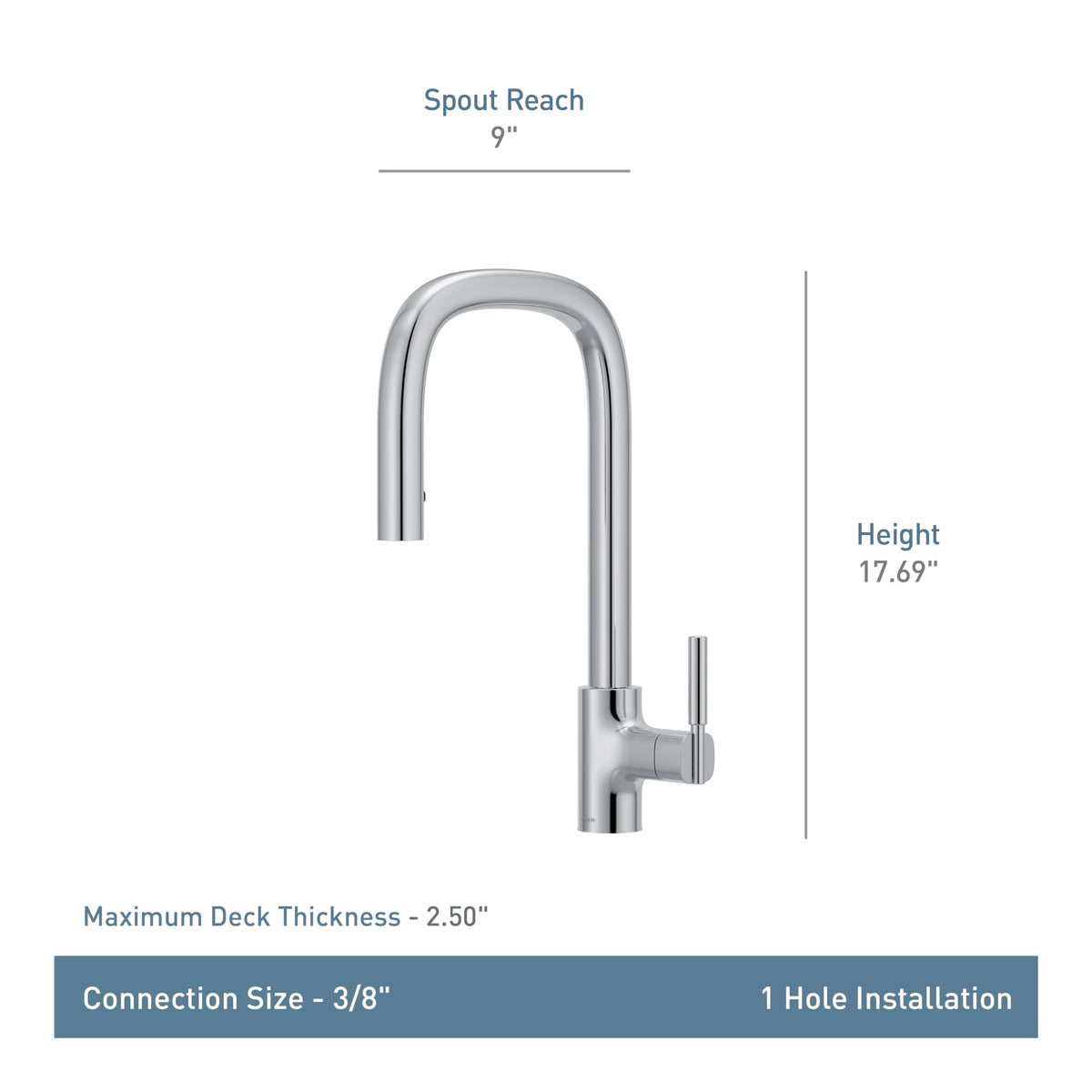 Moen® S74001SRS S74001 Tenon™ Flexible Faucet, 1.5 gpm Flow Rate, Spot Resist Stainless, 1 Handles, 1 Faucet Holes, Import