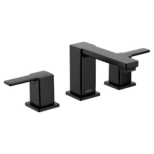 Moen® TS6721BL 90 Degree™ Low Arc Bathroom Faucet, 1.2 gpm Flow Rate, 3-7/16 in H Spout, 8 to 16 in Center, Matte Black, 2 Handles, Domestic