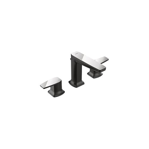 Moen® TS8002BLC Via™ Lavatory Faucet Trim, 1.2 gpm Flow Rate, 5-1/32 in H Spout, 8 to 16 in Center, Matte Black/Polished Chrome, 2 Handles, Lift Rod Drain, Domestic
