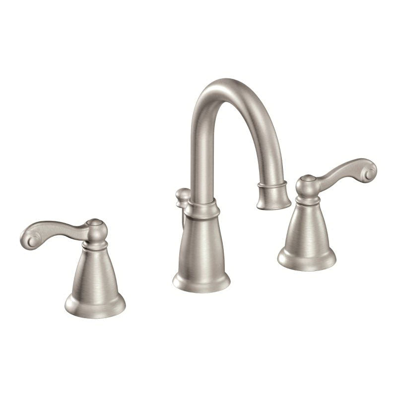 Moen® Traditional® Widespread Bathroom Faucet, 1.2 gpm Flow Rate, 8-1/2 in H Spout, 8 to 16 in Center, 2 Handles, Pop-Up Drain, Domestic