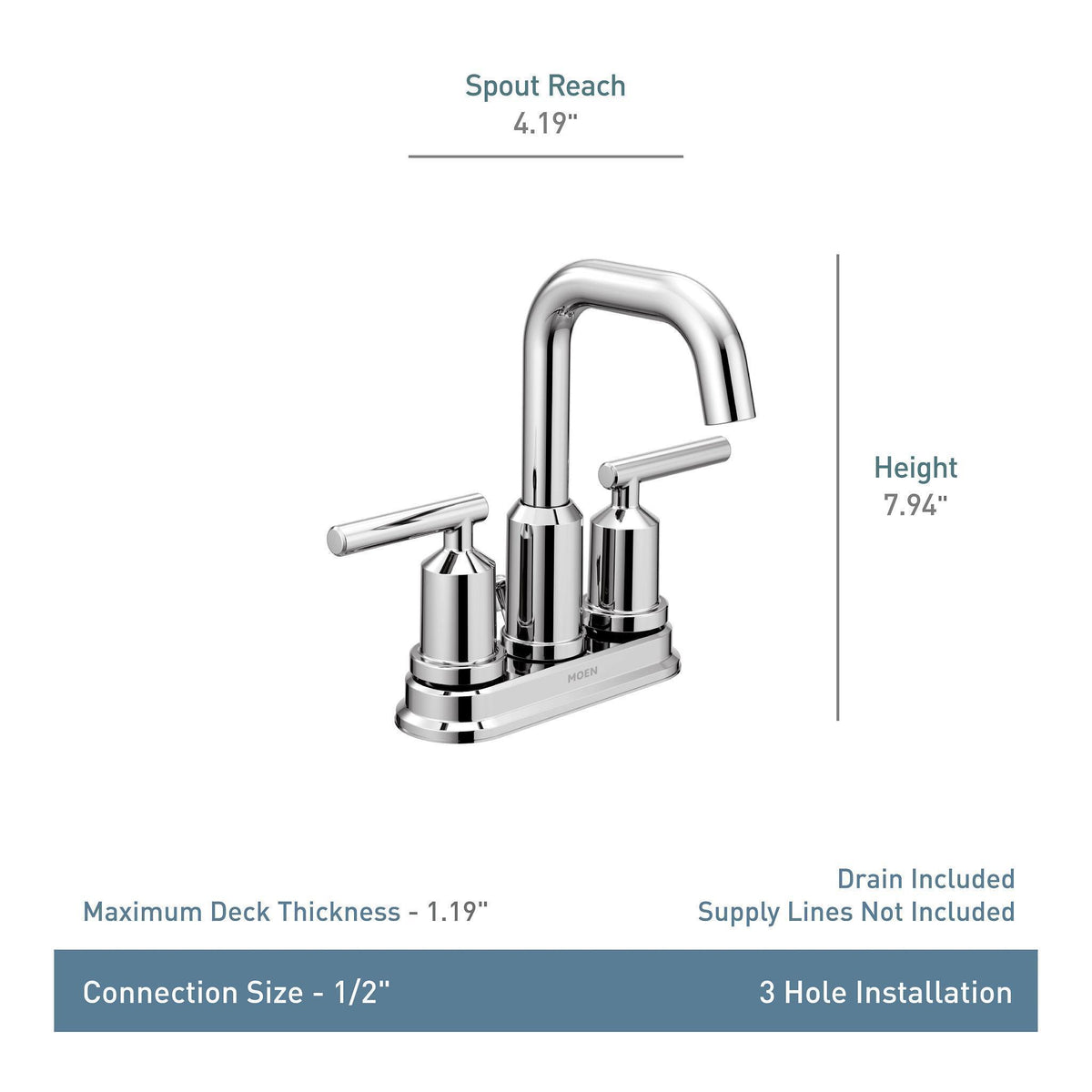 Moen® WS84228SRN WS84228 Gibson™ Faucet, Spot Resist Brushed Nickel, 2 Handles, Lift Rod Drain, 1.2 gpm Flow Rate