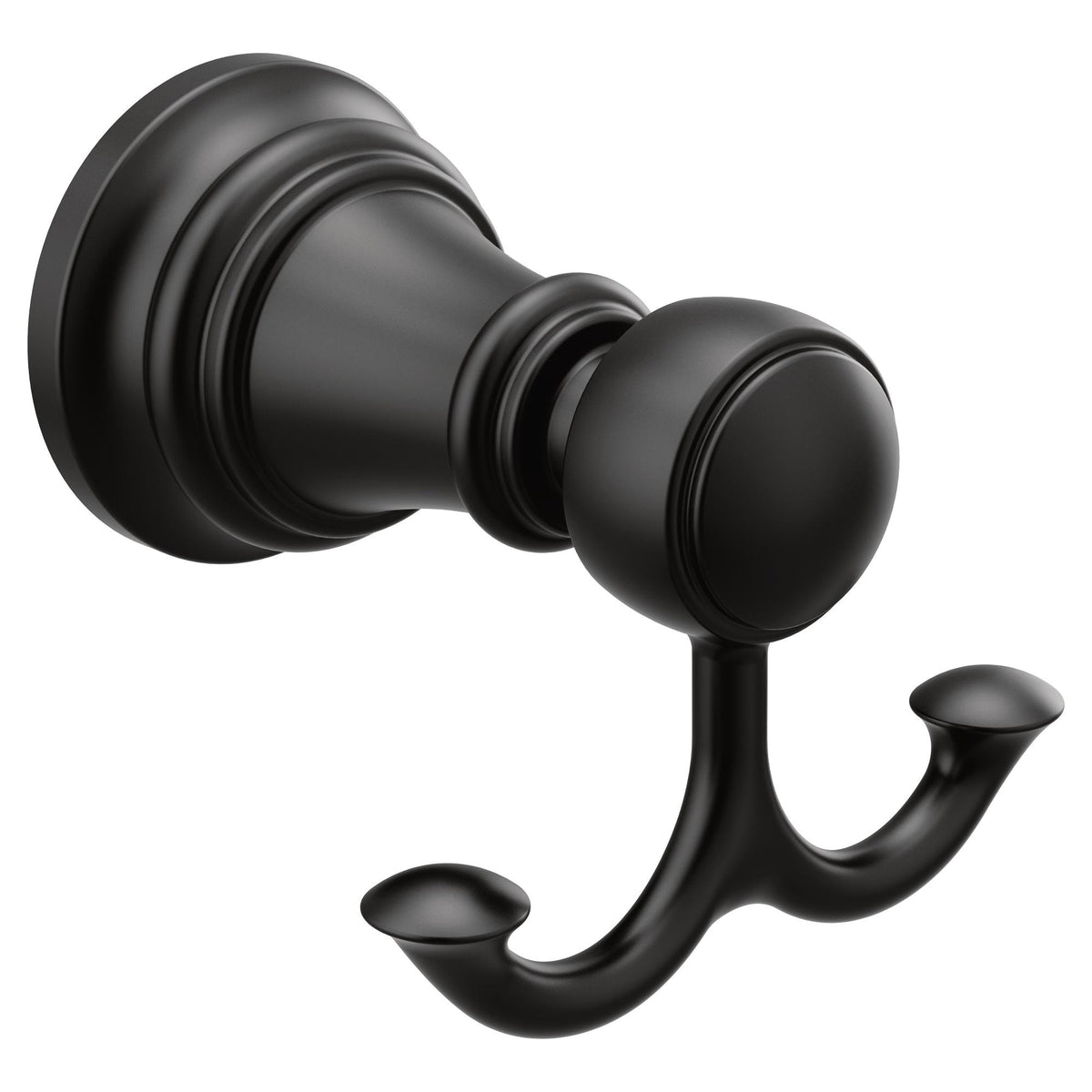 Moen® YB8403BL Weymouth™ Robe Hook, 2 Hooks, 2.76 in OAH x 3-1/4 in OAW x 3.1 in OAD, Zinc, Import