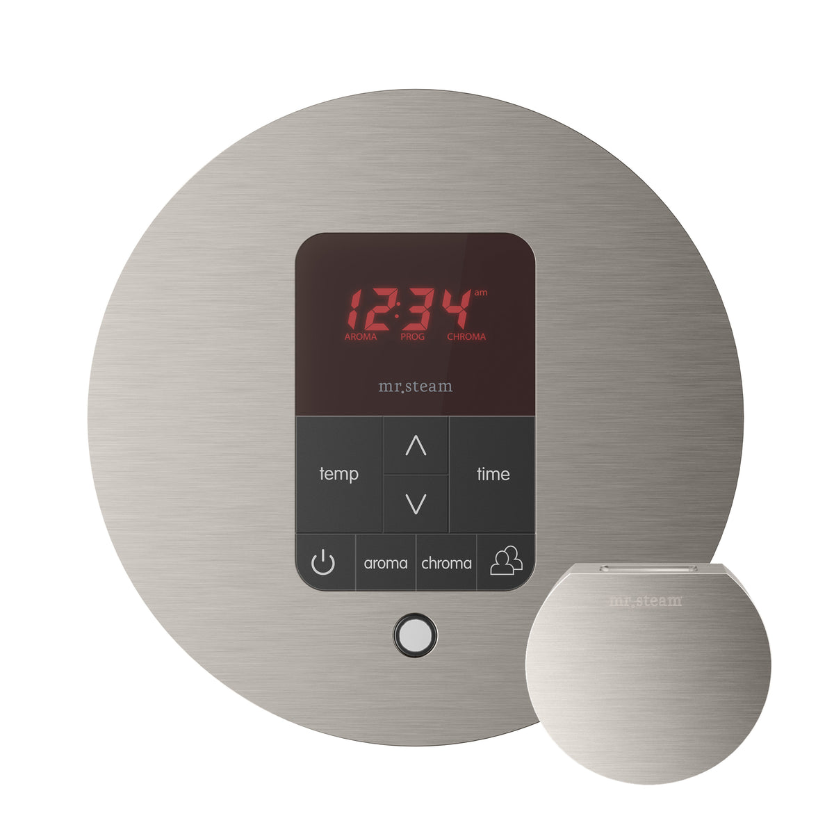 Mr. Steam MSITPLUSRD-BN iTempoPlus® Steam Shower Control, Digital Display, Round Panel, Brushed Nickel, For Use With Model MS90E to MSSUPER3E Steam Generators and eSeries Generators, Domestic