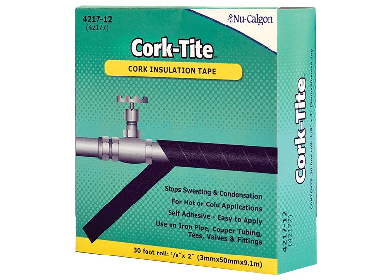 Nu-Calgon Cork-Tite™ 4217-12 Self-Adhesive Insulation Tape, 2 in W x 30 ft Roll L, 1/8 in THK, Cork, Black