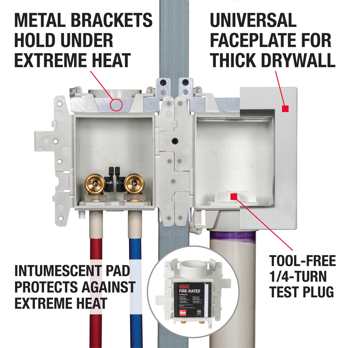 Oatey® Moda™ 37450 Fire-Rated Plain Box With Interlocking Flanges, PVC