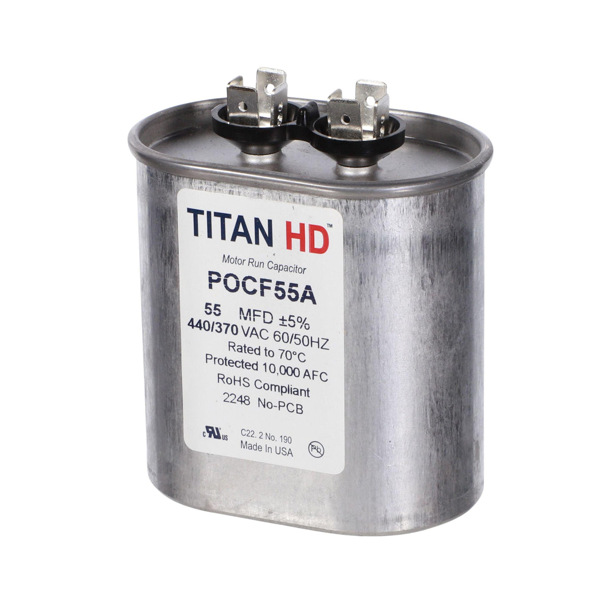 Packard POCF55A Titan HD Capacitor, 55 mfd, 440/370 V AC, 50/60 Hz, Oval Shape, Domestic